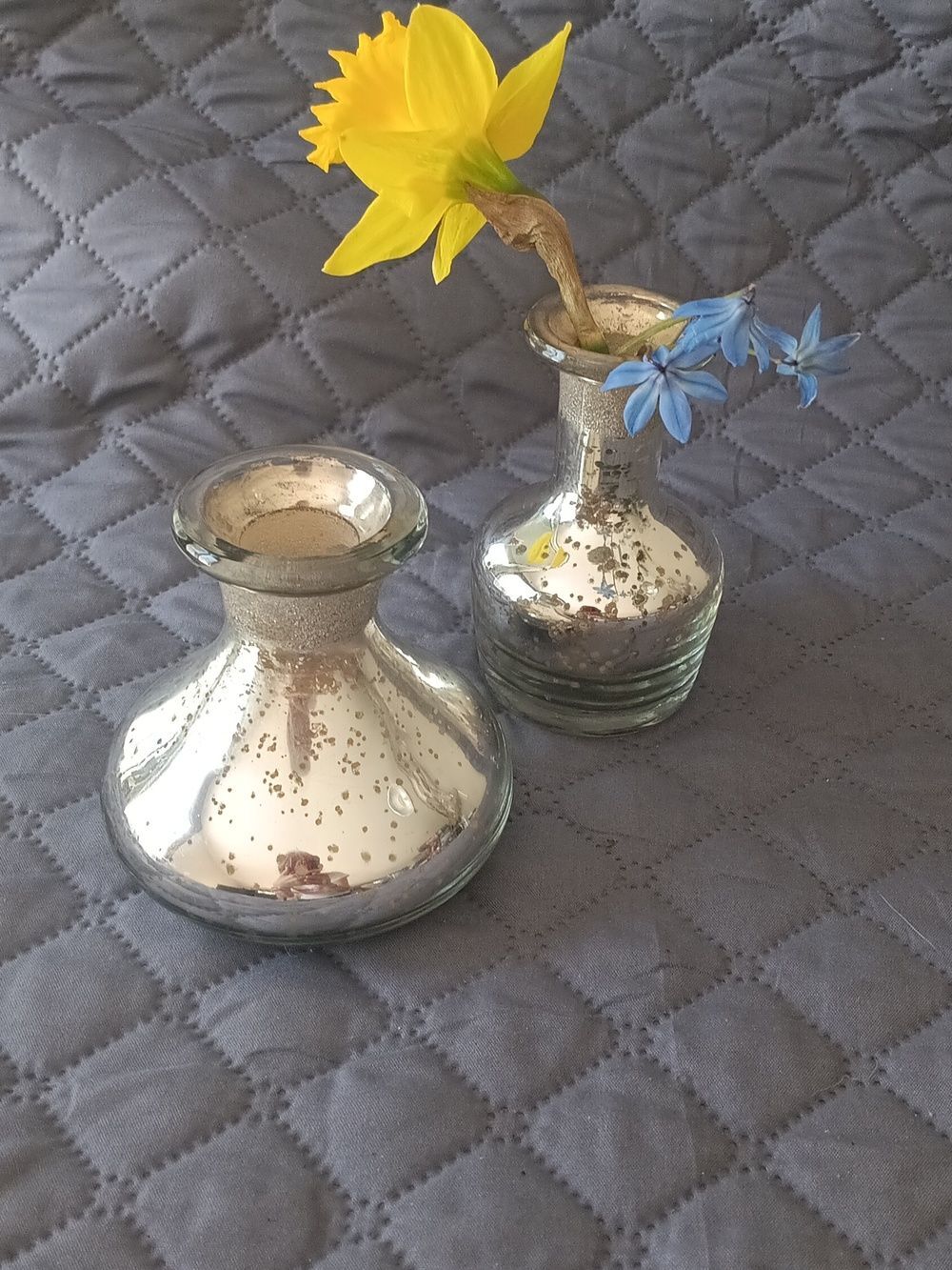 Set Of Two Small Silver Glass Vases